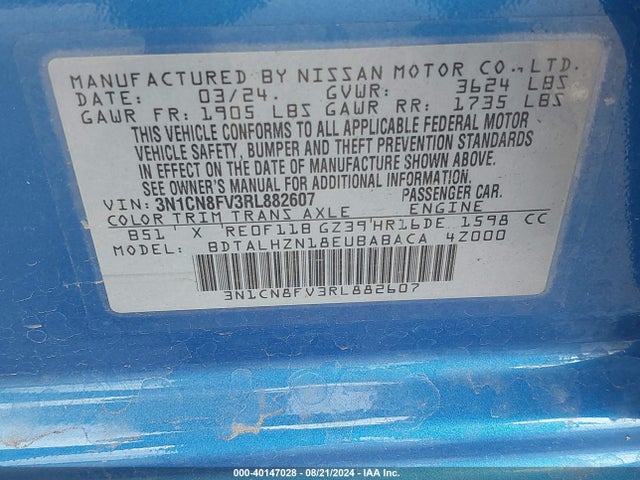 Nissan Versa 1.6 Sr 2024 3N1CN8FV3RL882607 Image 9