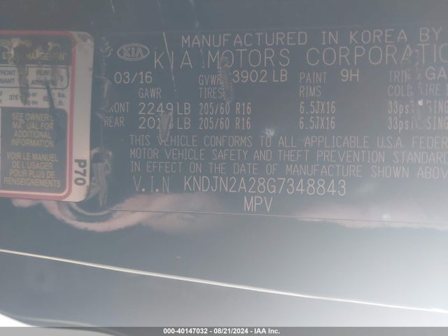 KIA Soul 2016 KNDJN2A28G7348843 Image 9