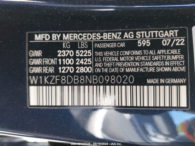 W1KZF8DB8NB098020 Mercedes-Benz E 350