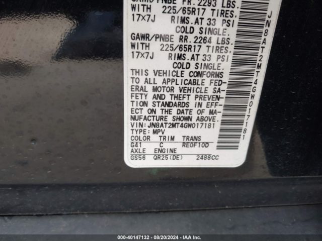 JN8AT2MT4GW017181 Nissan ROGUE S