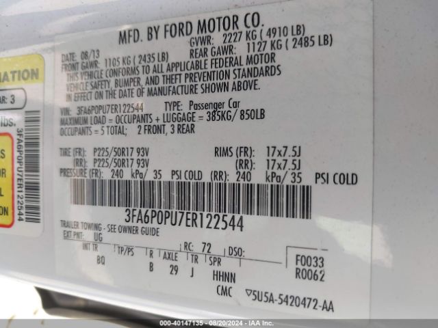 3FA6P0PU7ER122544 Ford Fusion Energi Se Luxury