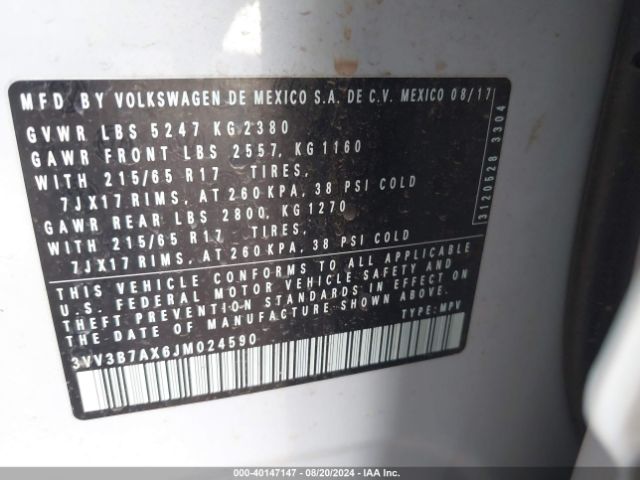 3VV3B7AX6JM024590 Volkswagen Tiguan 2.0t Se/2.0t Sel