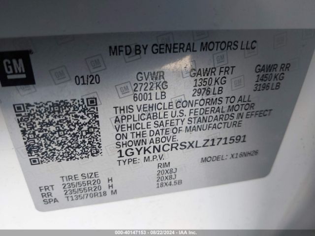 1GYKNCRSXLZ171591 Cadillac Xt5 Fwd Premium Luxury