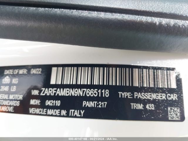 ZARFAMBN9N7665118 Alfa Romeo Giulia Ti Rwd