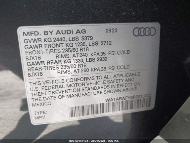 WA1ABAFY0R2013022 Audi Q5 Premium 40 Tfsi Quattro S Tronic