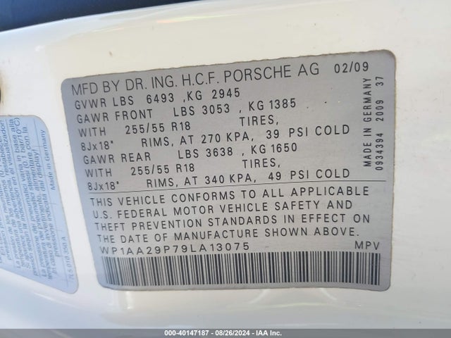 2009 PORSCHE CAYENNE WP1AA29P79LA13075 Photo 8