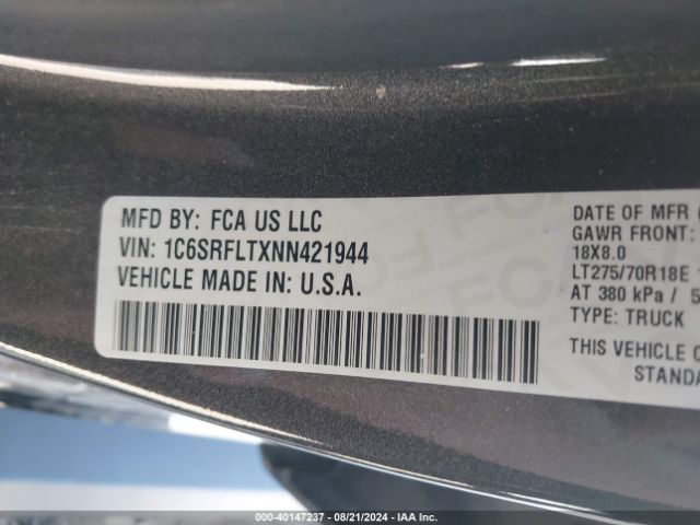 1C6SRFLTXNN421944 RAM 1500 Rebel  4x4 5'7 Box