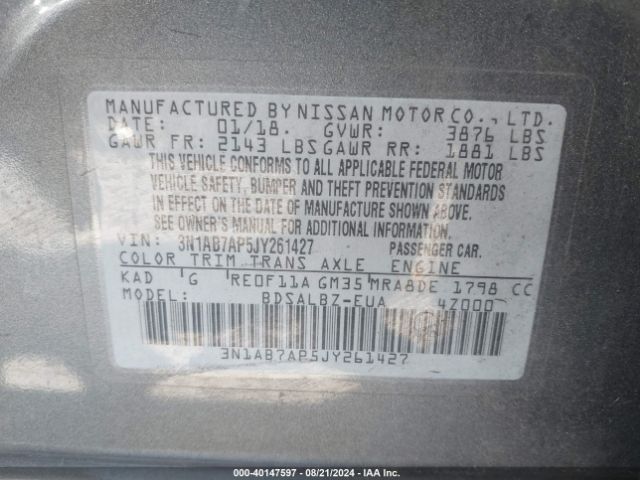 3N1AB7AP5JY261427 Nissan SENTRA S
