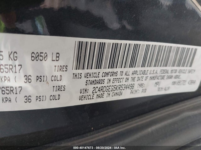 Dodge Grand Caravan Gt 2019 2C4RDGEG5KR534498 Image 9
