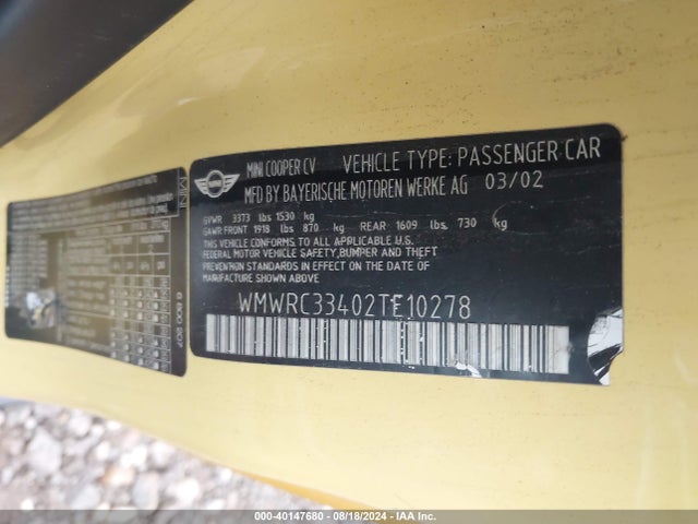 2002 MINI COOPER WMWRC33402TE10278 Photo 8