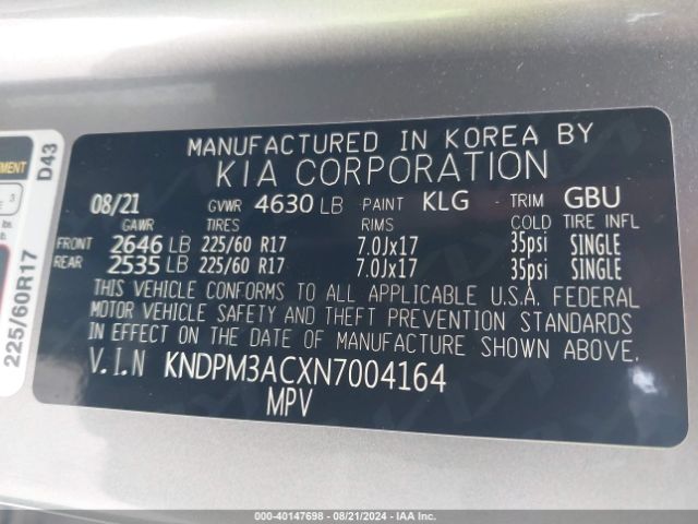 KNDPM3ACXN7004164 KIA Sportage Lx