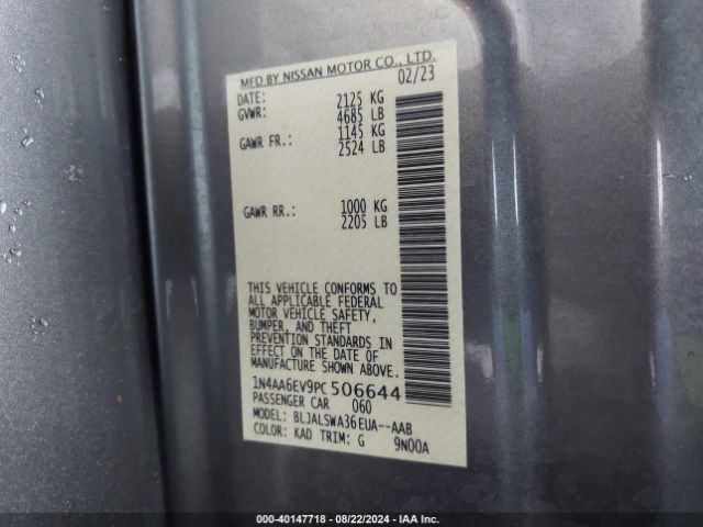 1N4AA6EV9PC506644 Nissan Maxima Sr Xtronic Cvt