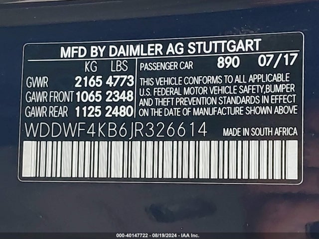 WDDWF4KB6JR326614 Mercedes-Benz C 300 4matic