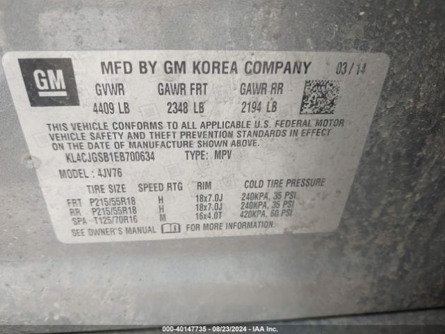 KL4CJGSB1EB700634 Buick Encore Leather