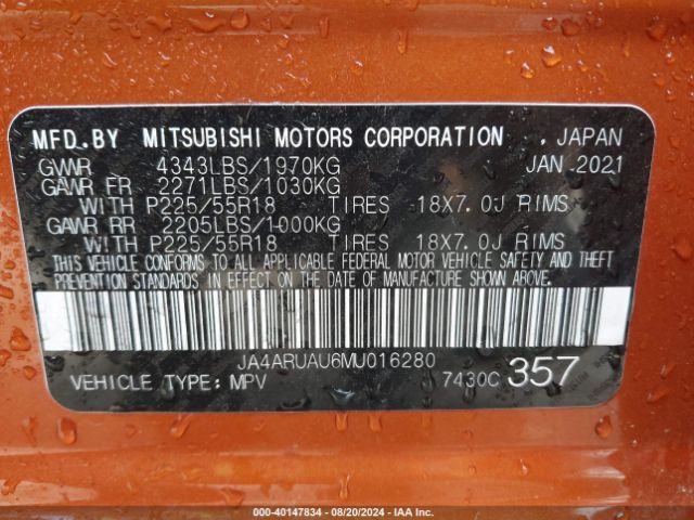 JA4ARUAU6MU016280 Mitsubishi Outlander Sport 2.0 Es Awc