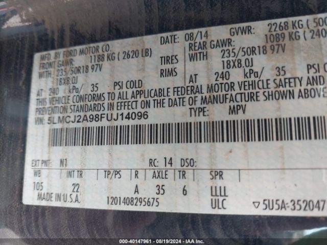 5LMCJ2A98FUJ14096 Lincoln MKC