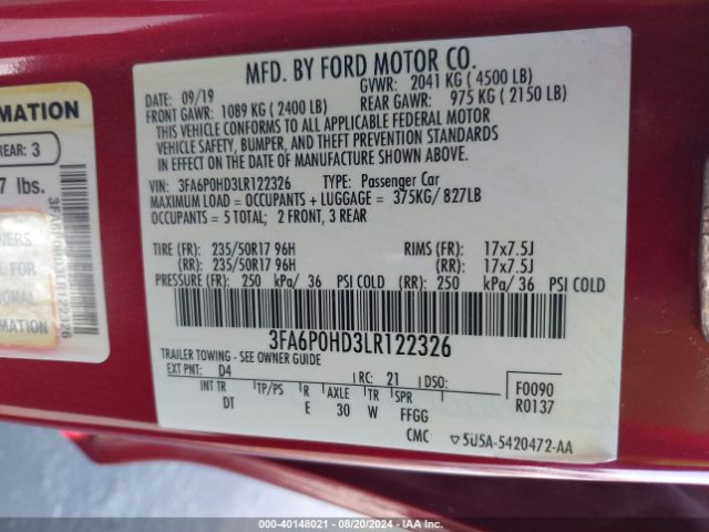 3FA6P0HD3LR122326 Ford FUSION SE