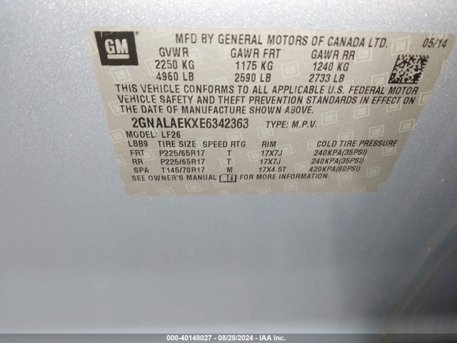 Chevrolet EQUINOX LS 2014 2GNALAEKXE6342363 Image 9