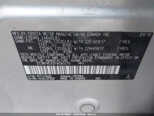 Toyota Rav4 Xle 2015 2T3RFREV2FW283276 Image 9