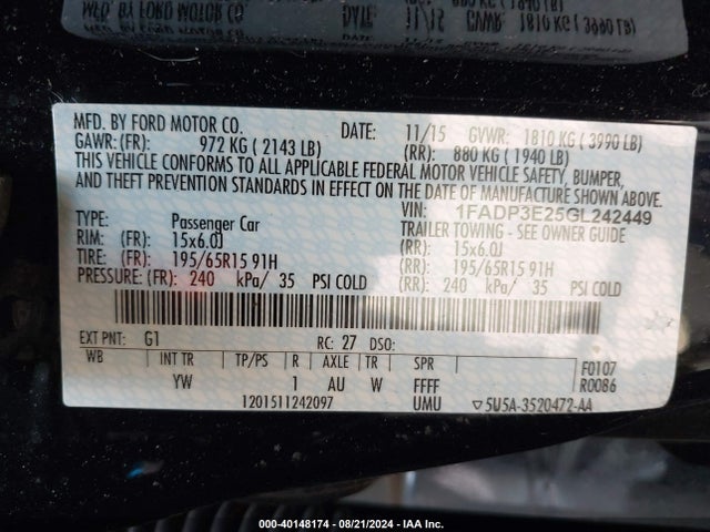 Ford FOCUS S 2016 1FADP3E25GL242449 Image 9