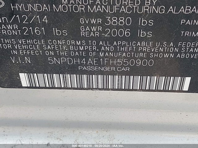 Hyundai ELANTRA SE 2015 5NPDH4AE1FH550900 Image 9