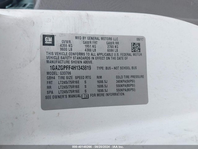 Chevrolet Express 3500 Lt 2017 1GAZGPFF4H1343819 Image 9