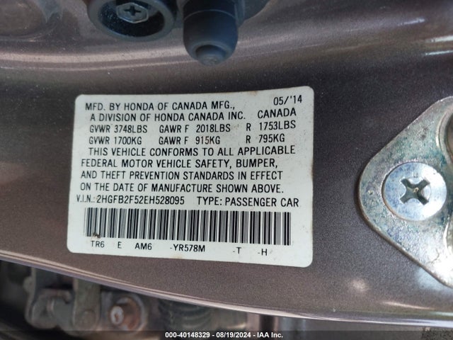 Honda Civic Lx 2014 2HGFB2F52EH528095 Image 9