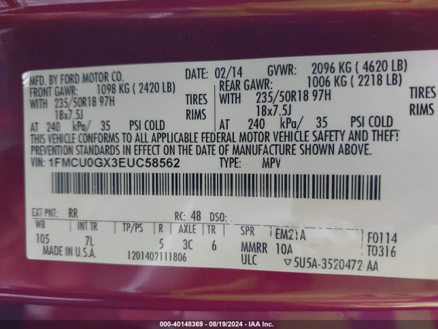 Ford ESCAPE SE 2014 1FMCU0GX3EUC58562 Image 9