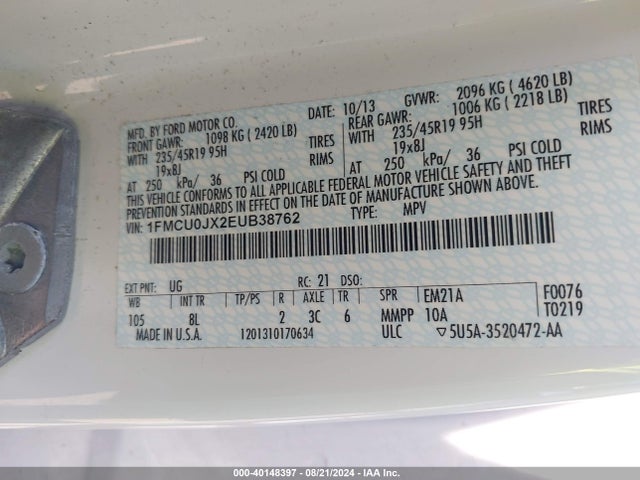 Ford Escape Titanium 2014 1FMCU0JX2EUB38762 Image 9
