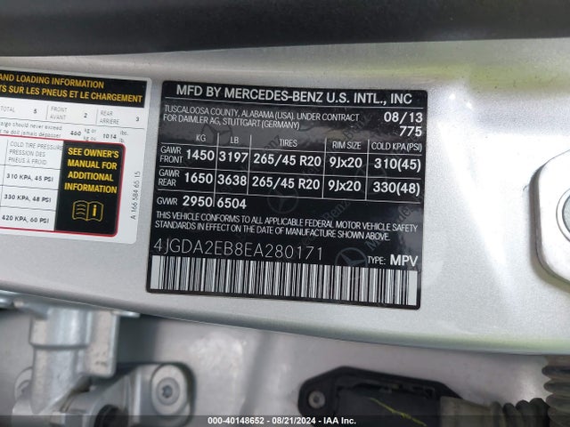 4JGDA2EB8EA280171 Mercedes-Benz Ml 350 Bluetec 4matic