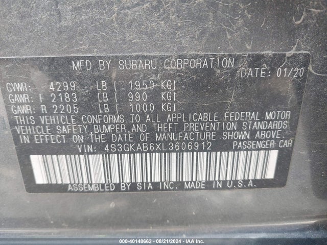 Subaru IMPREZA SEDAN 2020 4S3GKAB6XL3606912 Image 9