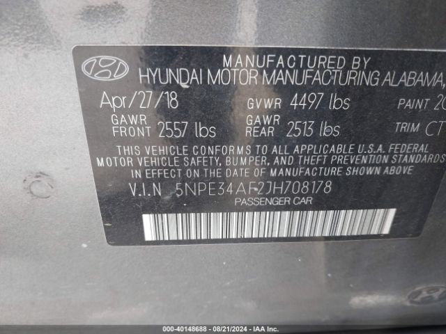 5NPE34AF2JH708178 Hyundai Sonata Sport+