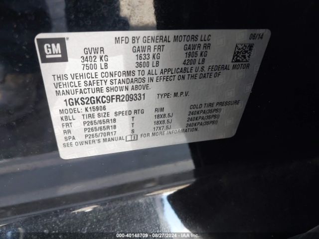 1GKS2GKC9FR209331 GMC Yukon Xl 1500 Sle