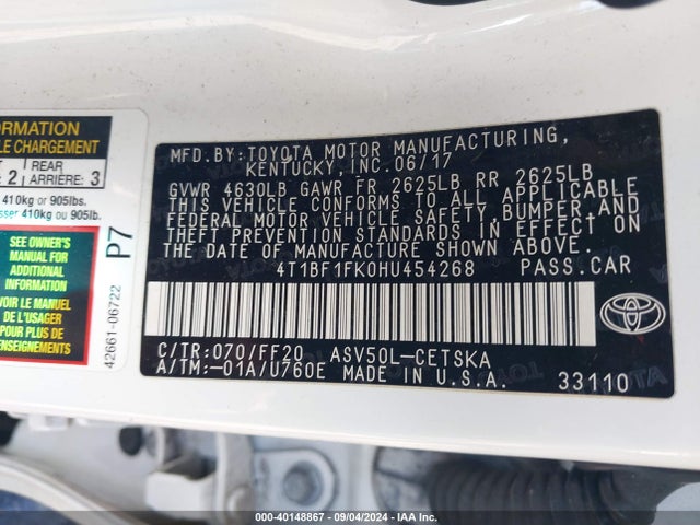 Toyota CAMRY SE 2017 4T1BF1FK0HU454268 Image 9
