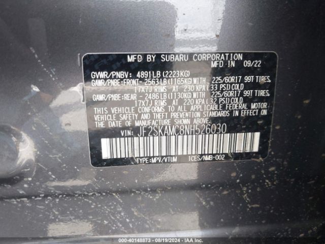 JF2SKAMC8NH526030 Subaru Forester Wilderness