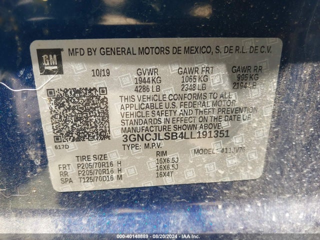Chevrolet Trax Fwd Lt 2020 3GNCJLSB4LL191351 Image 9