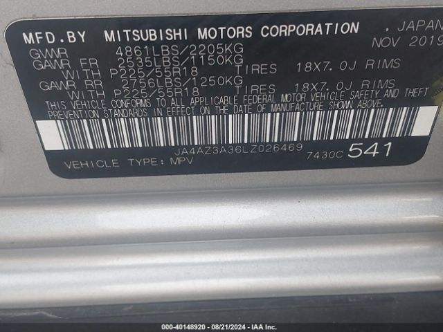 JA4AZ3A36LZ026469 Mitsubishi Outlander Es 2.4 S-awc