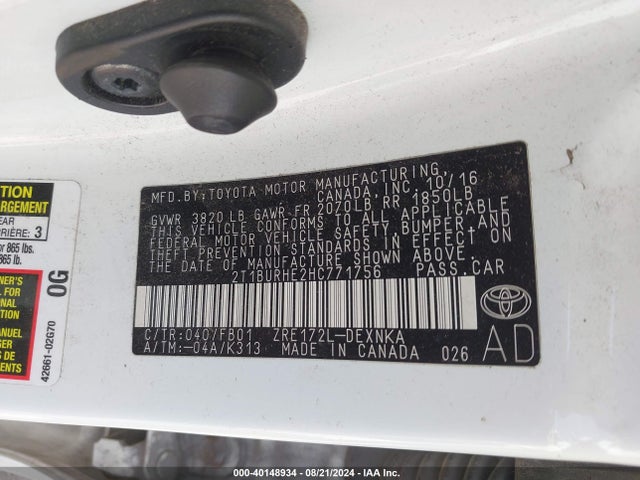 Toyota COROLLA LE 2017 2T1BURHE2HC771756 Image 9