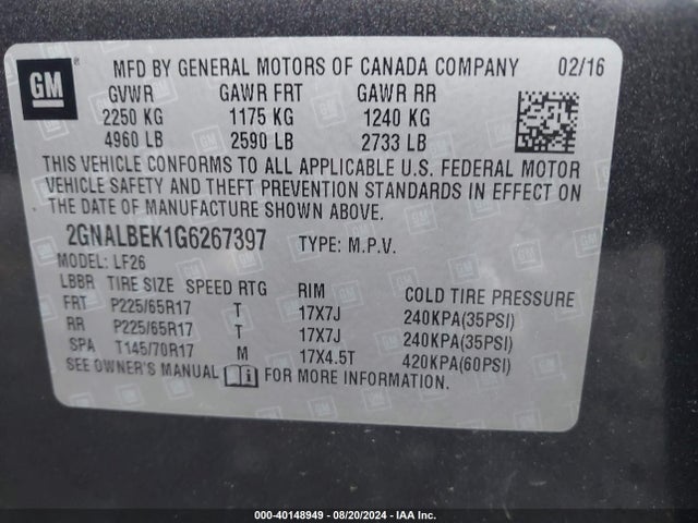 Chevrolet EQUINOX LS 2016 2GNALBEK1G6267397 Image 9