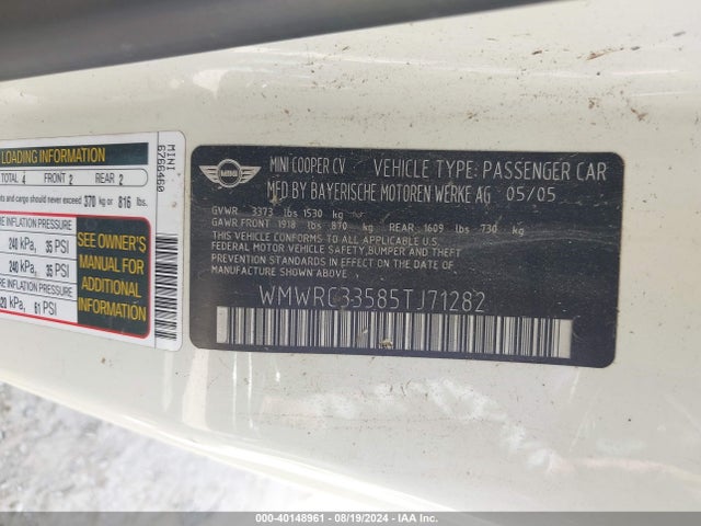 2005 MINI COOPER WMWRC33585TJ71282 Photo 8
