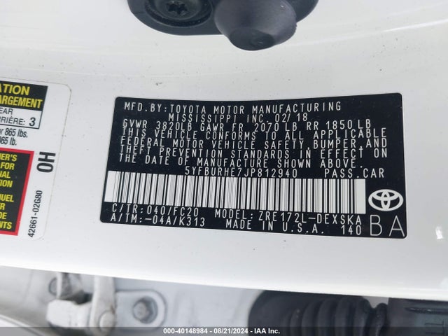 Toyota COROLLA SE 2018 5YFBURHE7JP812940 Image 9