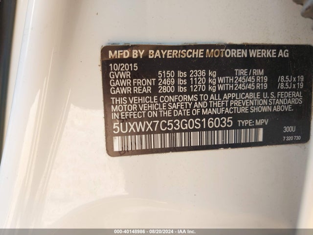 5UXWX7C53G0S16035 BMW X3 Xdrive35i