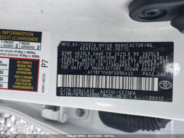 4T1BF1FK8FU096432 Toyota CAMRY XLE