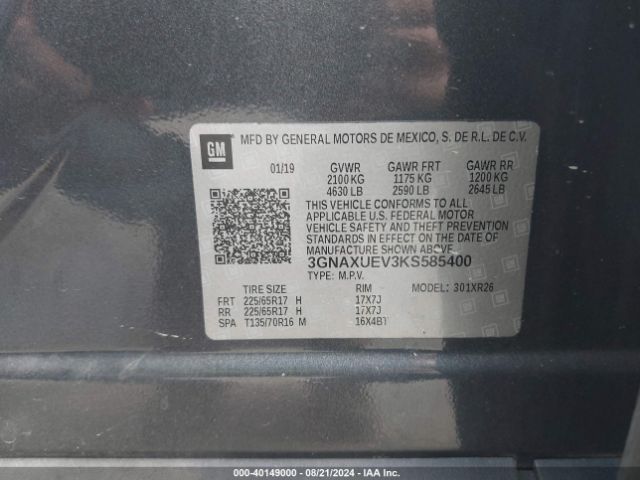 3GNAXUEV3KS585400 Chevrolet EQUINOX LT