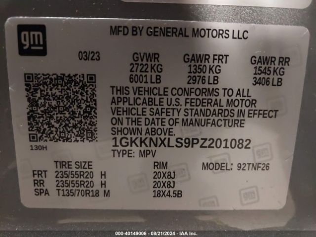 1GKKNXLS9PZ201082 GMC Acadia Awd Denali