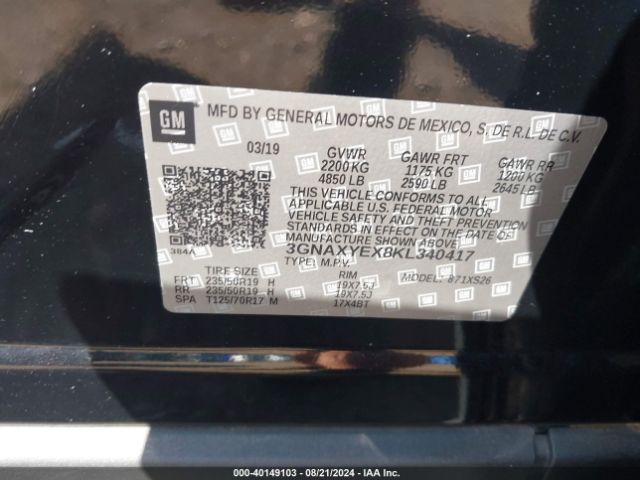 3GNAXYEX8KL340417 Chevrolet Equinox Premier