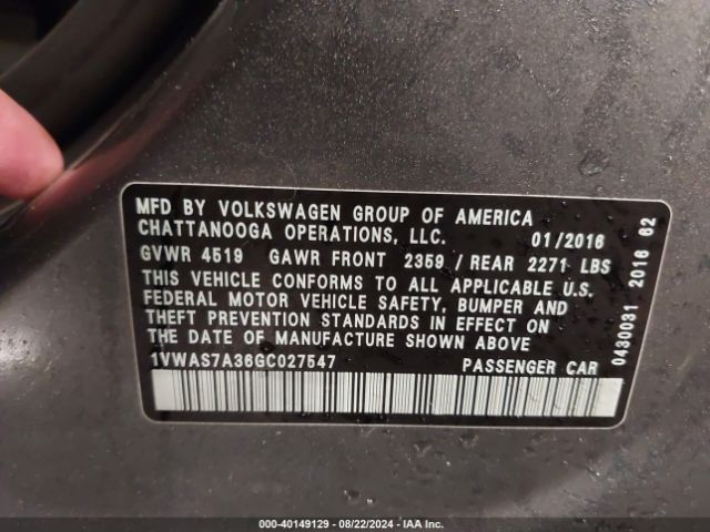 1VWAS7A36GC027547 Volkswagen Passat 1.8t S