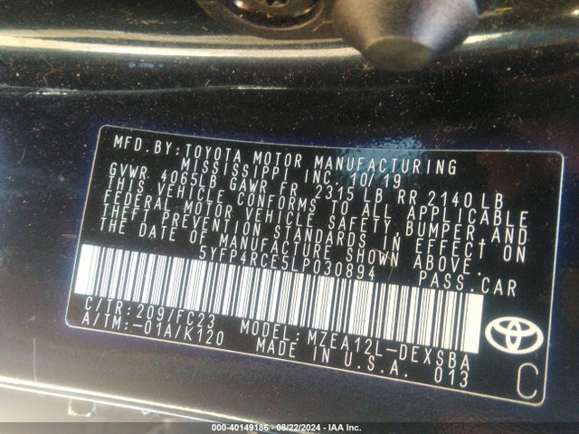 Toyota COROLLA SE 2020 5YFP4RCE5LP030894 Image 9