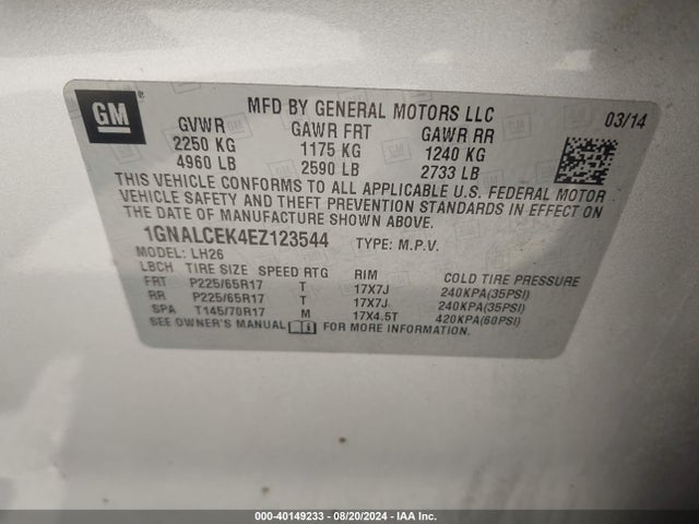 Chevrolet Equinox 2lt 2014 1GNALCEK4EZ123544 Image 9