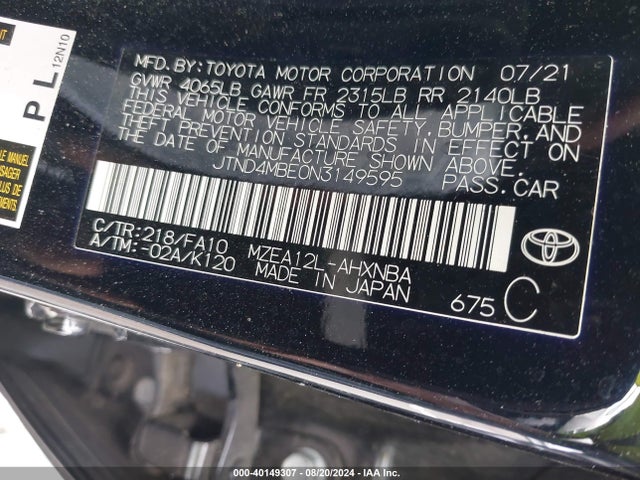 Toyota COROLLA SE 2022 JTND4MBE0N3149595 Image 9
